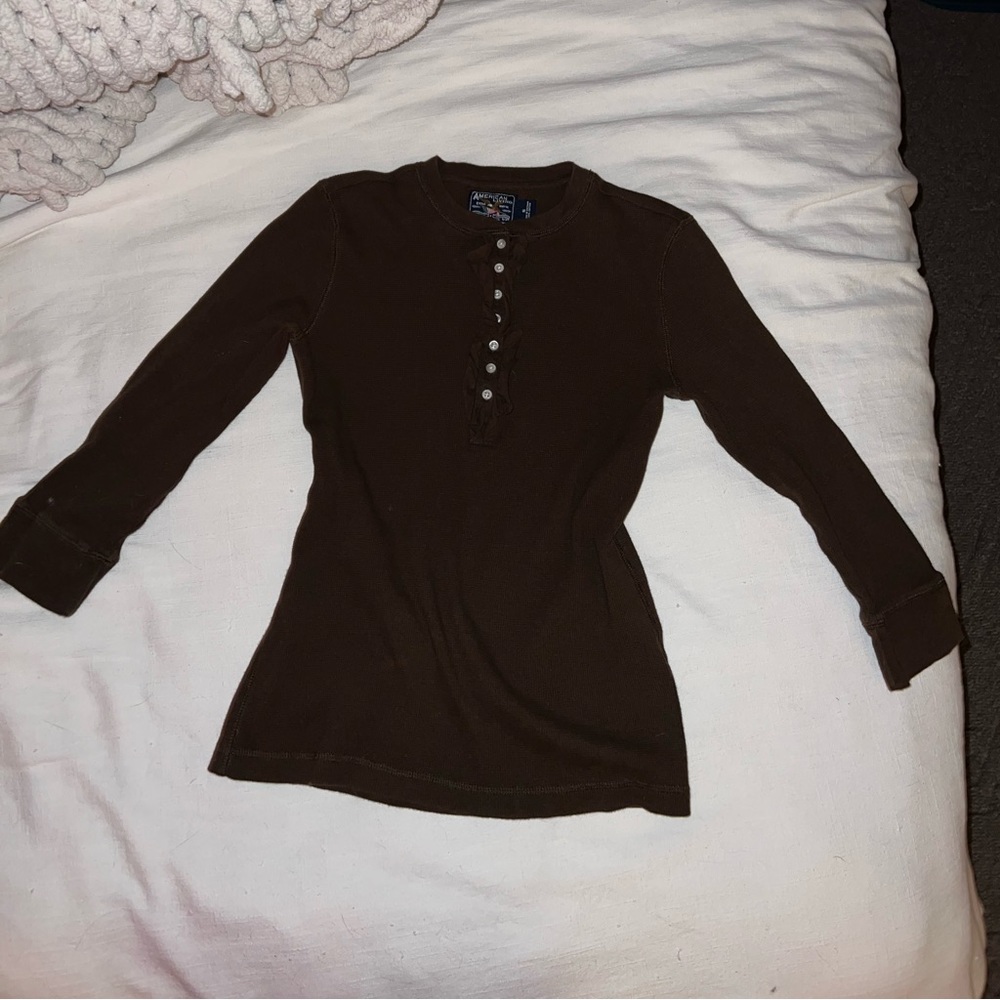 LAST CHANCE Vintage American Living Women’s Brown 3/4 Sleeve Shirt / Thermal